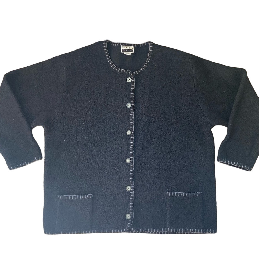 Vintage 100% Wool Black Cardigan Sweater - Picture 1 of 11